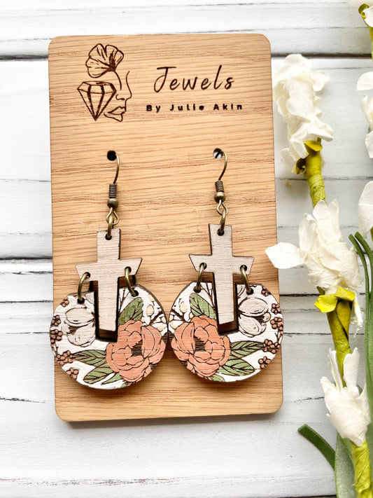 Floral Cross Split Circle Earrings