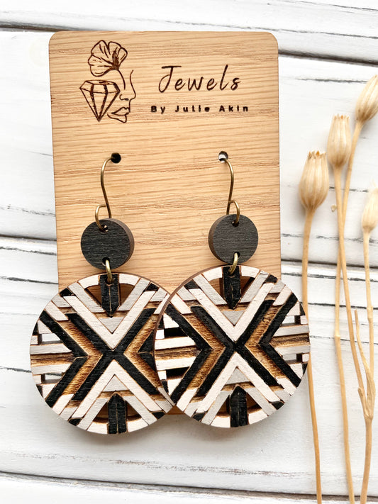 Black/Gray Boho Barn Quilt Earrings