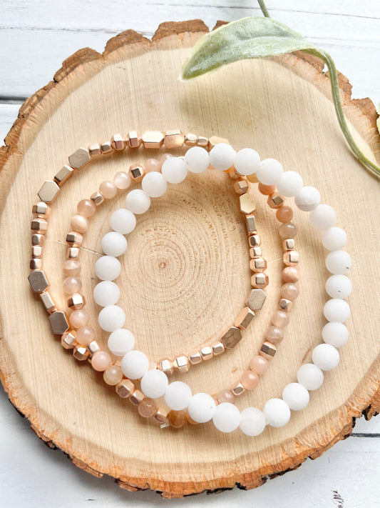 White Stone and Rose Gold Bracelet Stack