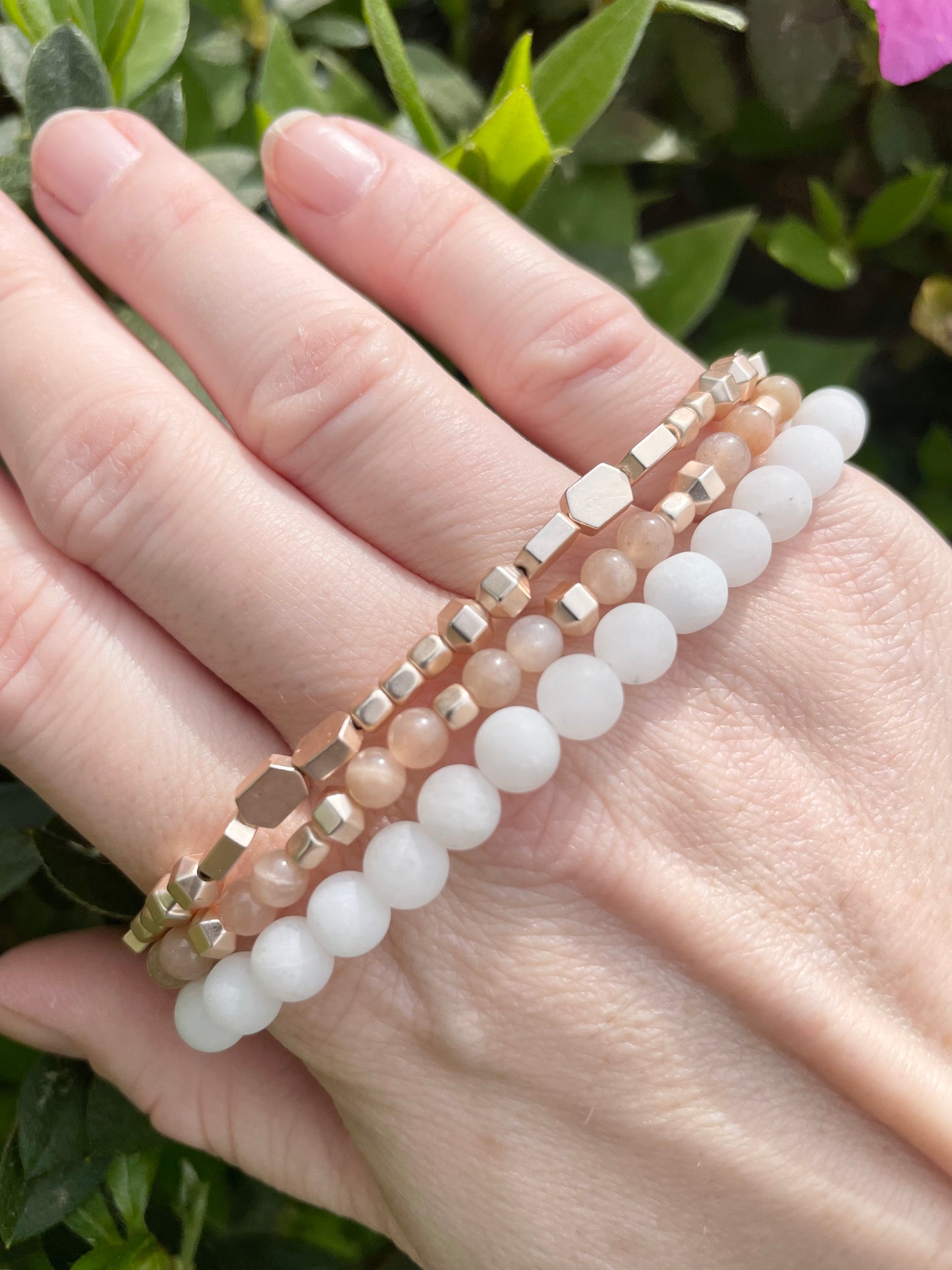 White Stone and Rose Gold Bracelet Stack