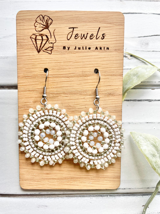 White Bohemian Beaded Medallion Dangles