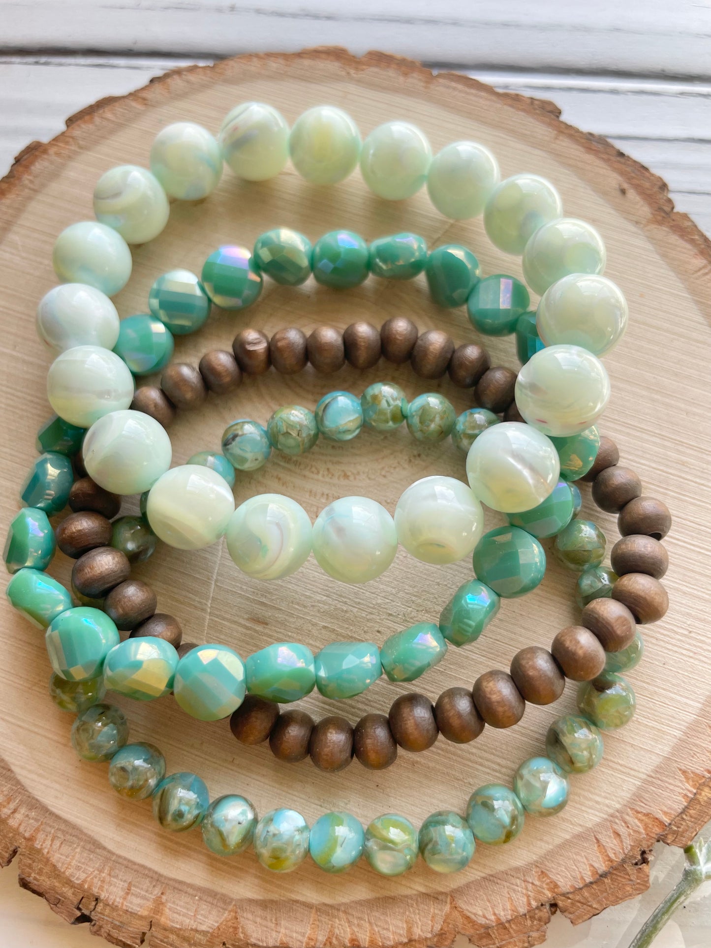 Seafoam and Beachwood Bracelet Stack