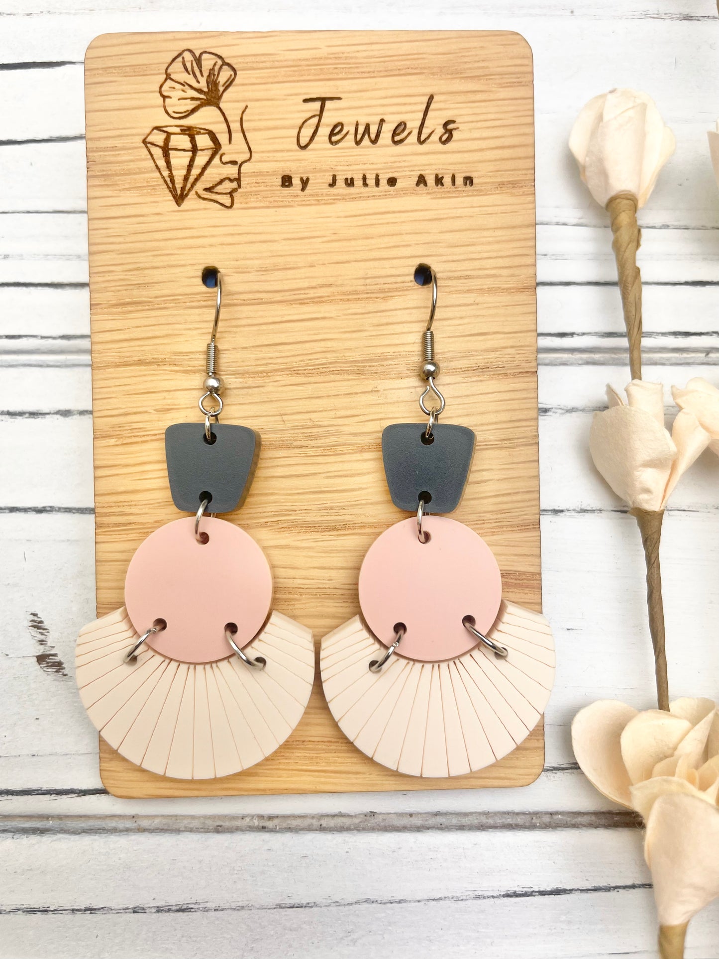 Engraved Fan & Circle Acrylic Earrings