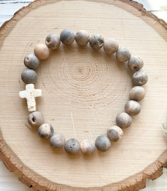 Sandy Blush Natural Agate Cross Bracelet