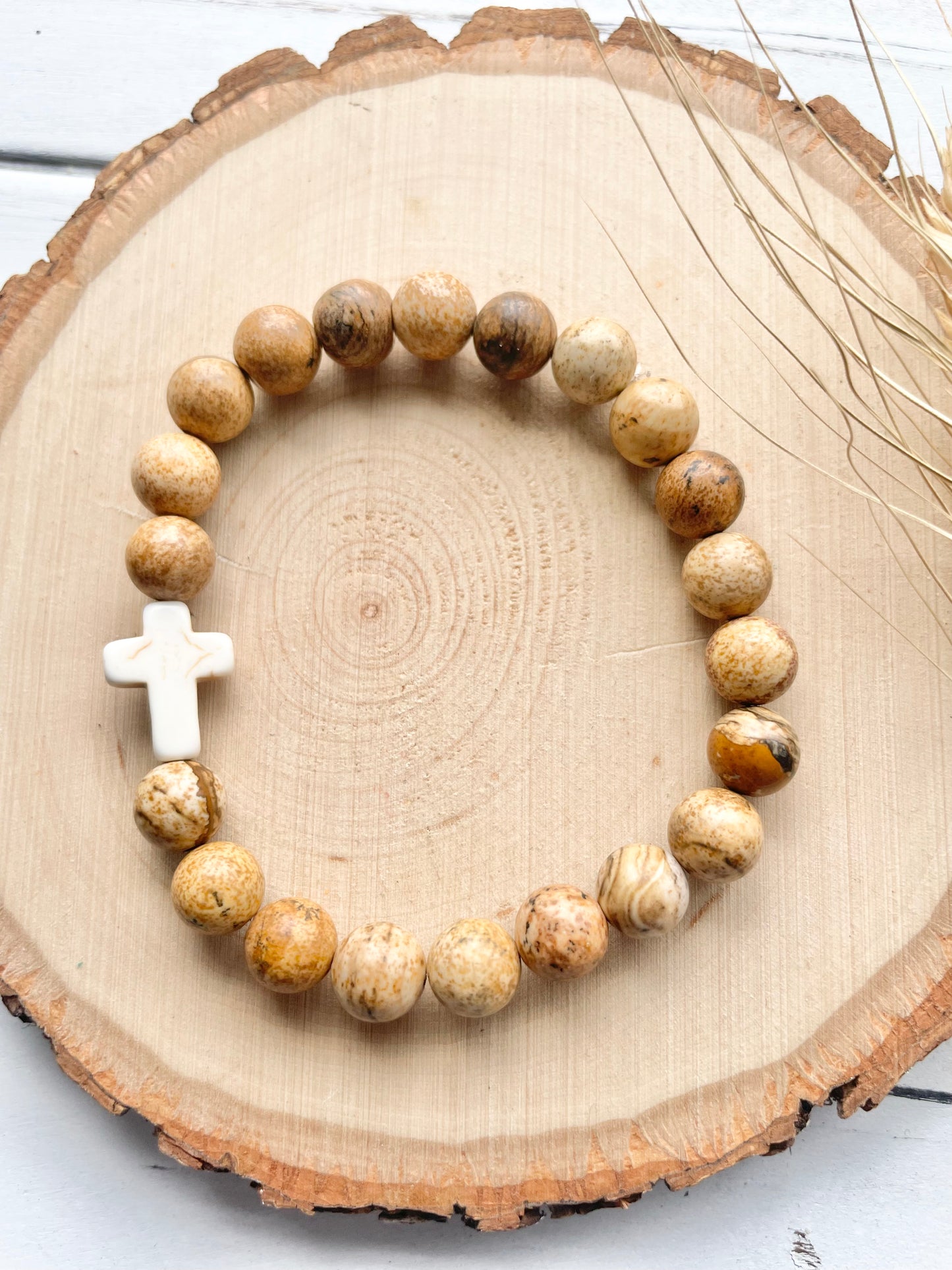 Men’s/Women’s Brown Stone Cross Bracelet