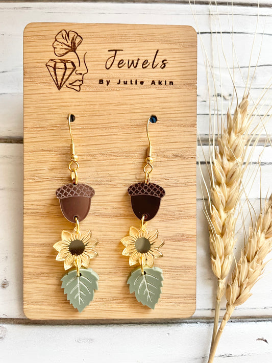 Acorn Sunflower Acrylic Dangles