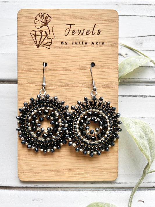 Black Bohemian Beaded Medallion Dangles