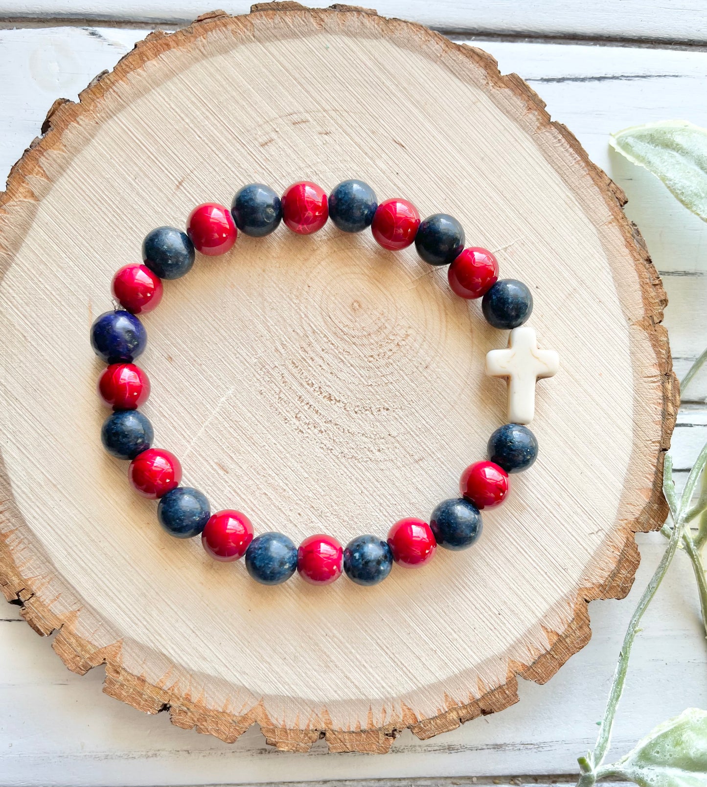 Red and Navy Cross Bracelet (Atlanta Braves inspired)