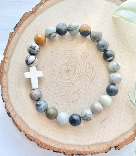 Men’s/Women’s Picasso Jasper Cross Bracelet