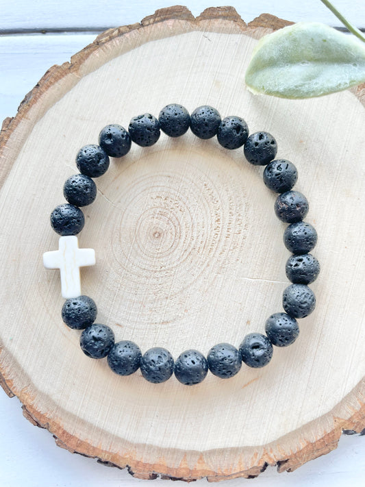 Men’s/Women’s Black Lava Bead Cross Bracelet