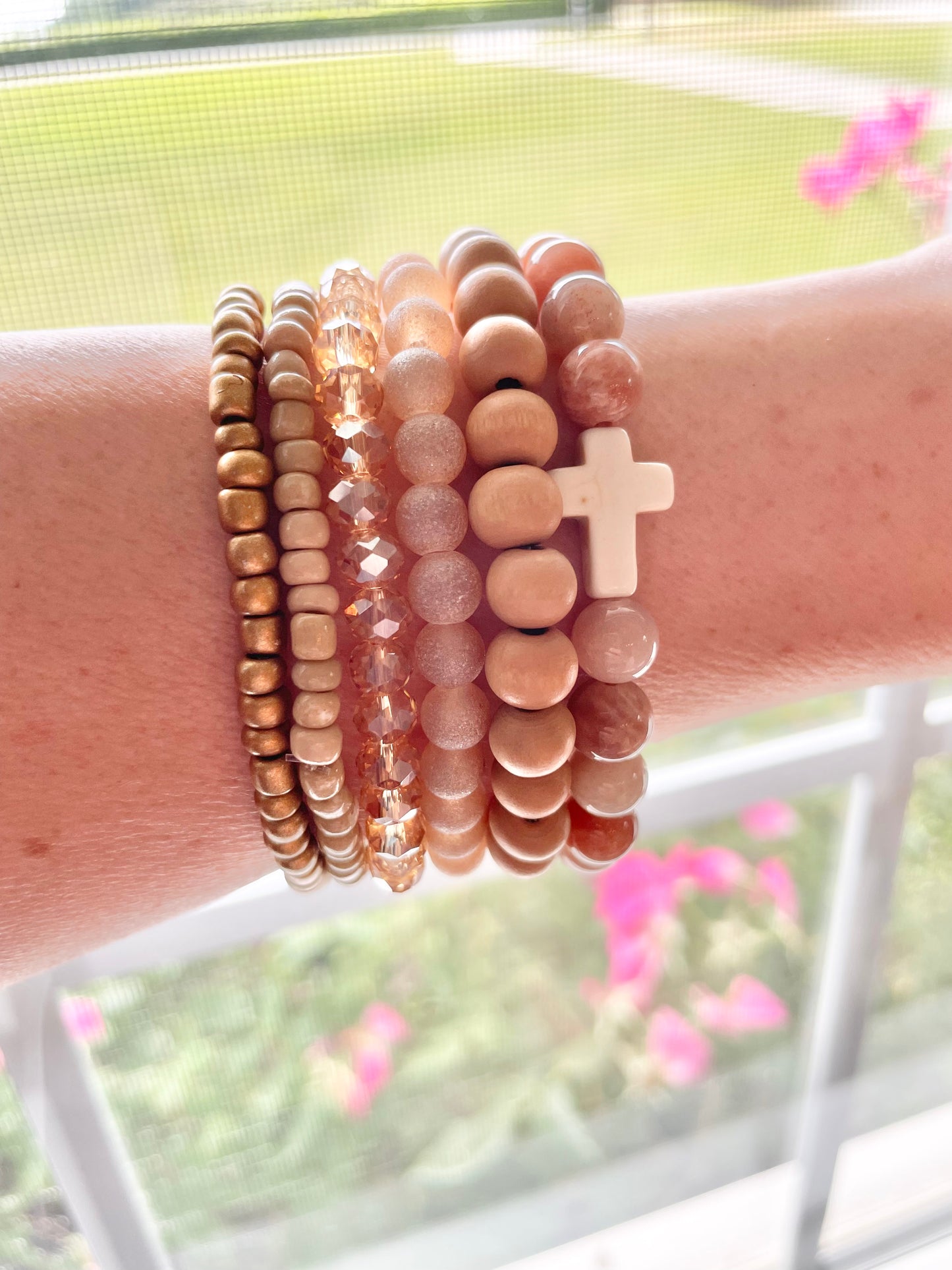 Sunstone Cross Bracelet Stack