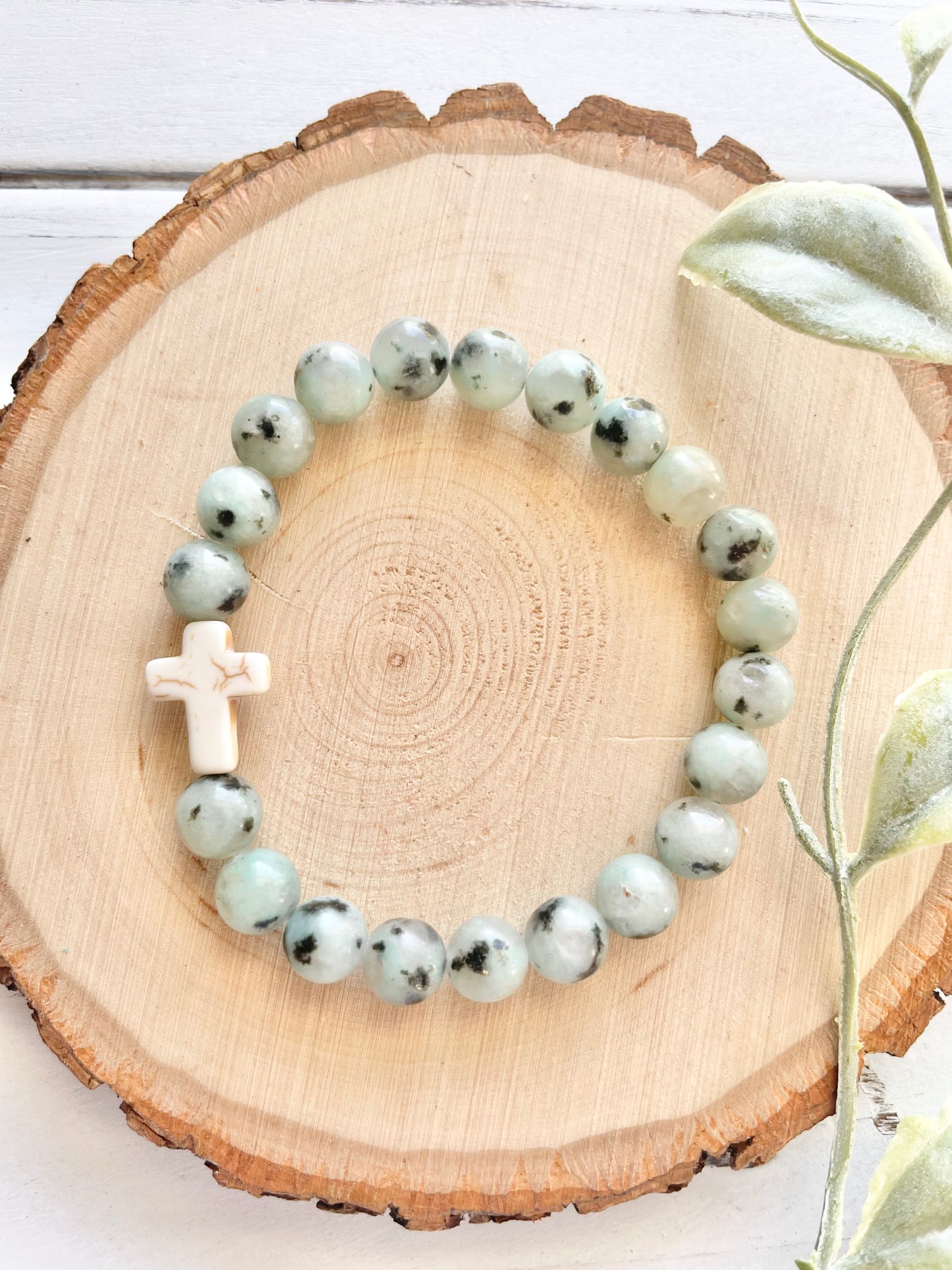 Kiwi Stone Cross Bracelet