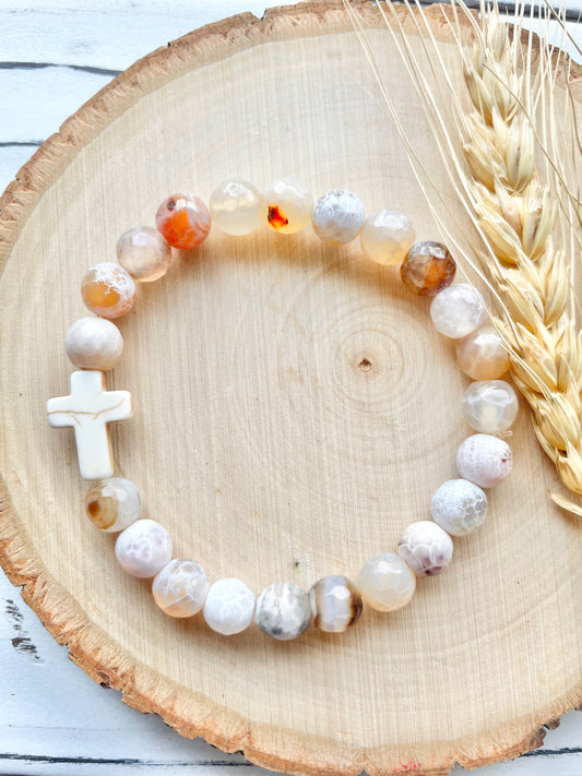 Fire Agate Cross Bracelet