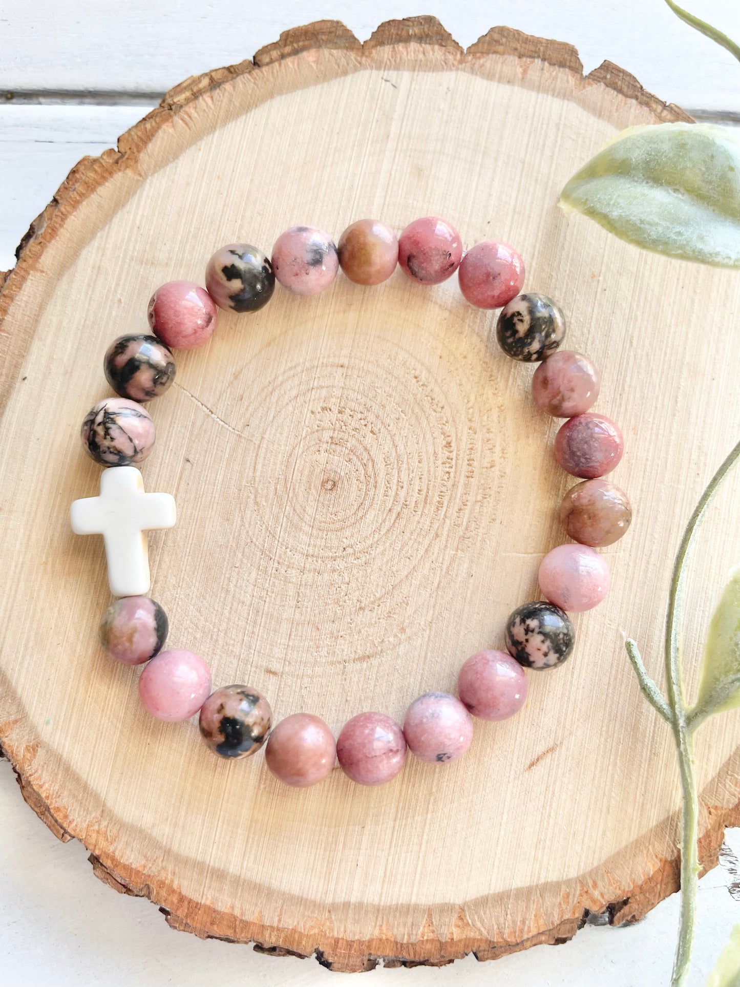 Pink Stone Cross Bracelet