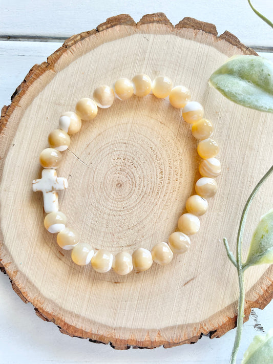 Mother of Pearl Cross Bracelet