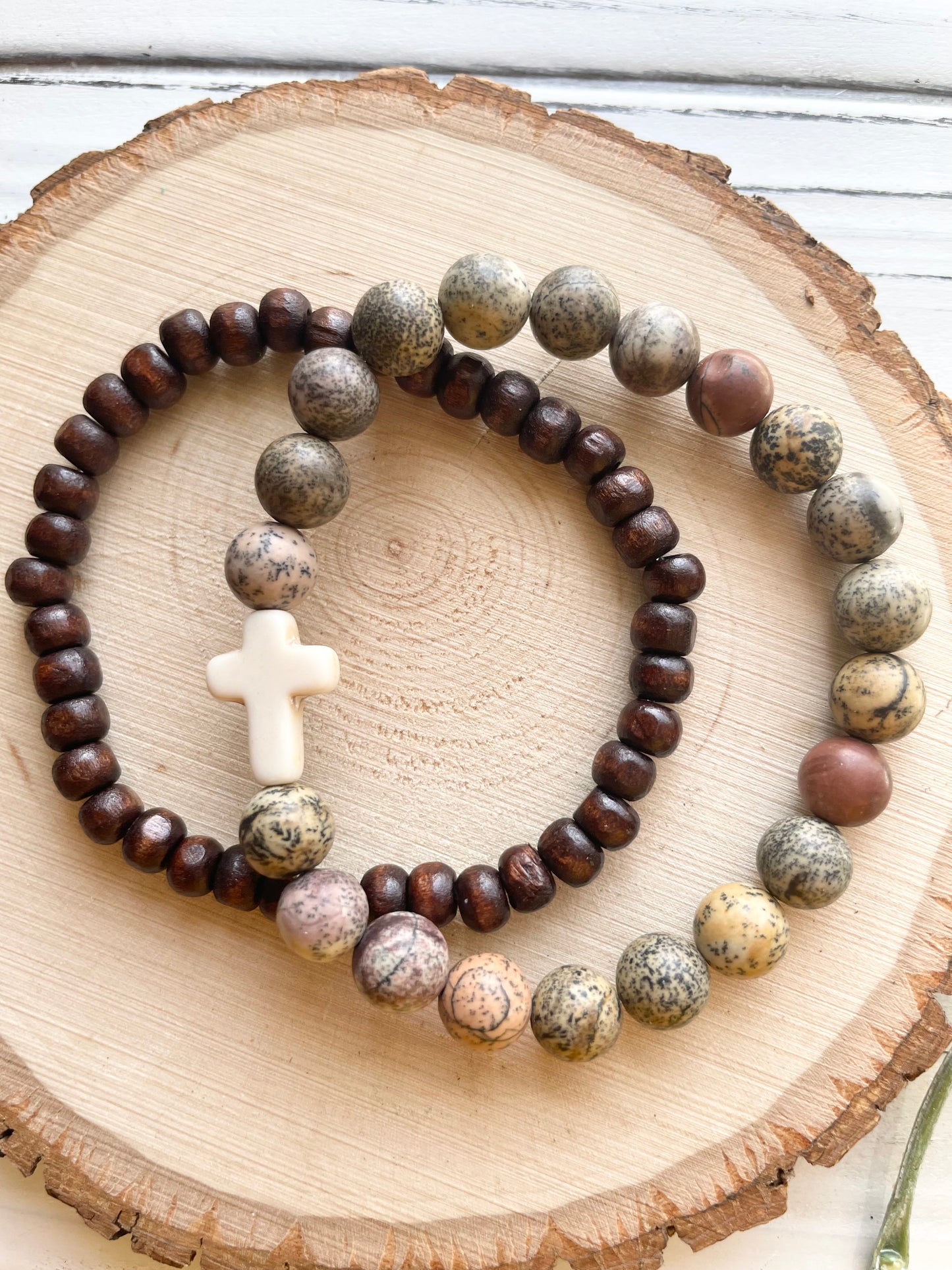 African Stone and Wood Bracelet Stack