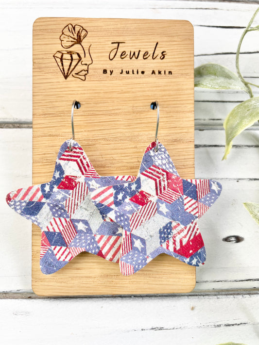 American Quilt Star Leather Earrings