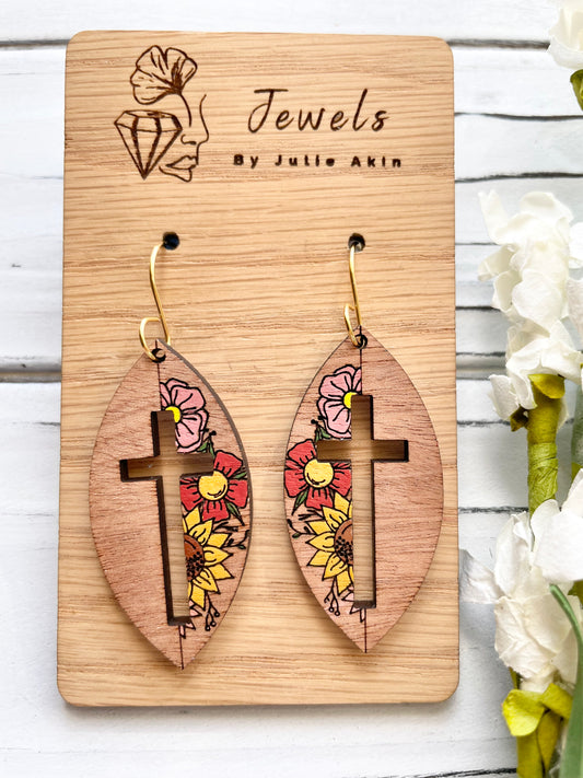 Floral Cross Cutout Earrings